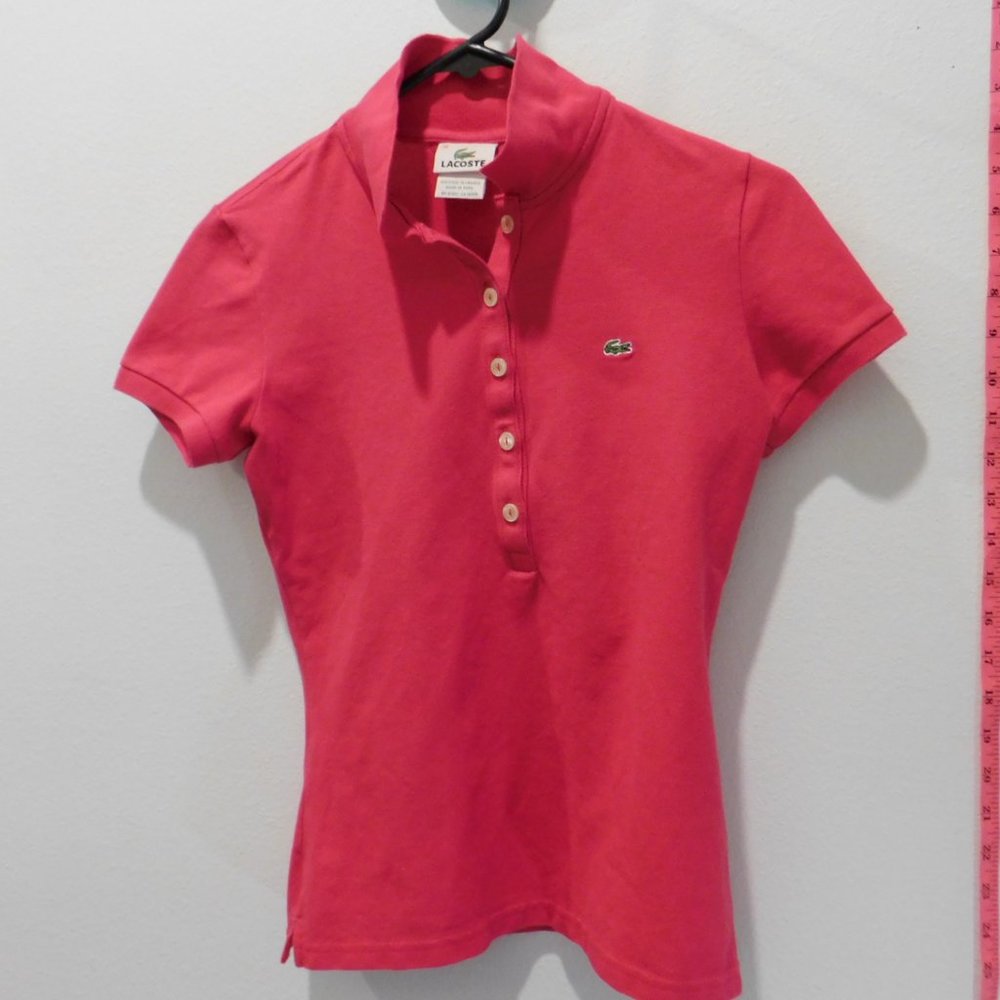 Lacoste Pink/Red Polo Shirt (T-Shirt) Women's Size (38) Small